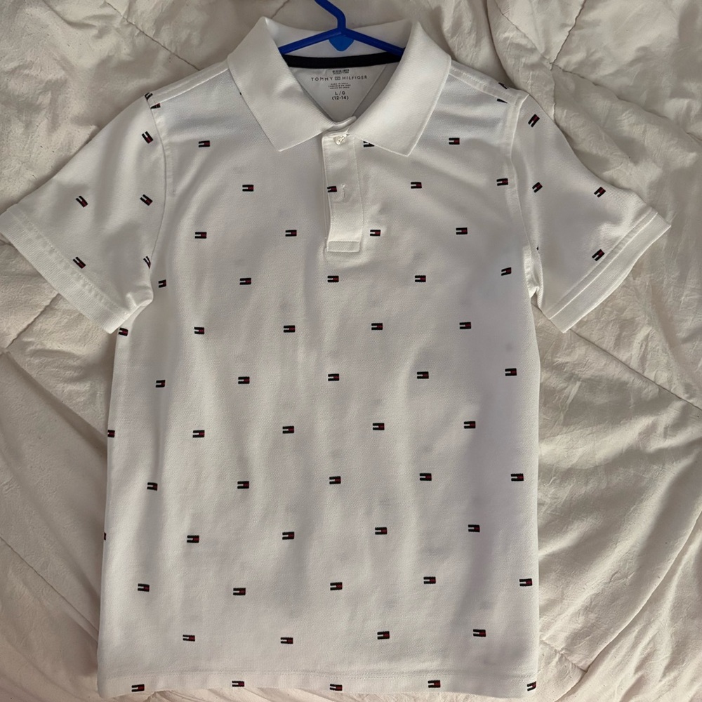 Tommy Hilfiger Kids Polo Shirt in White with Logo Pattern
